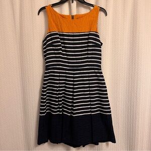 Just Taylor DRESS ~ navy blue white orange striped Women’s Size 10